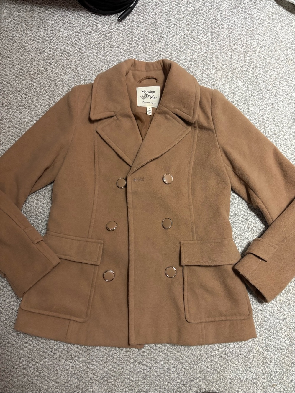 Maralyn & Me Tan Double-Breasted Pea Coat